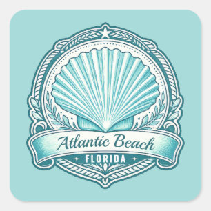 Atlantic Beach FL Coastal Seashell Emblem Square Sticker