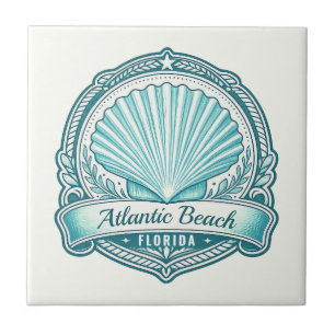 Atlantic Beach FL Coastal Seashell Emblem Tile