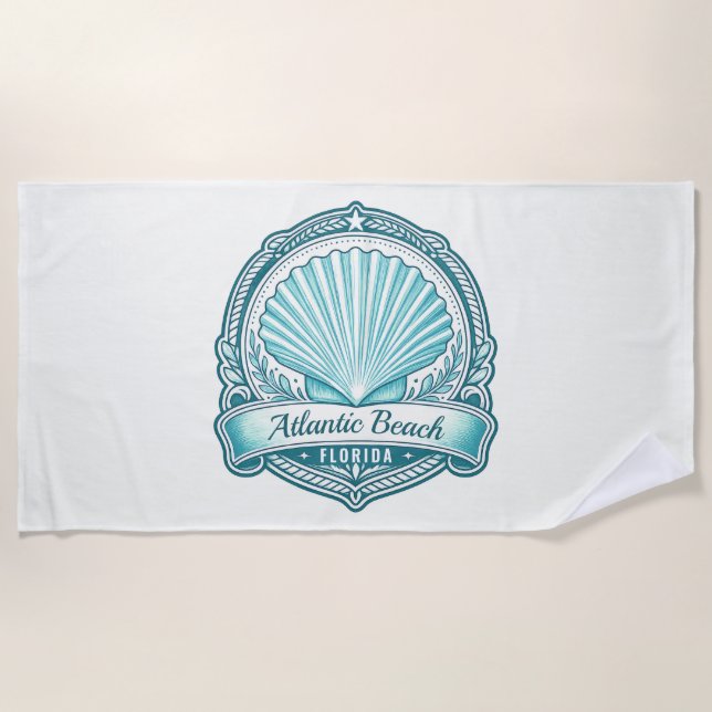 Atlantic Beach FL Coastal Seashell Emblem Towel (Front)