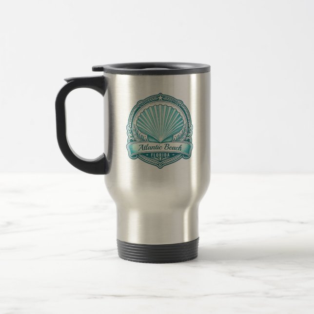 Atlantic Beach FL Coastal Seashell Emblem Travel Mug (Left)