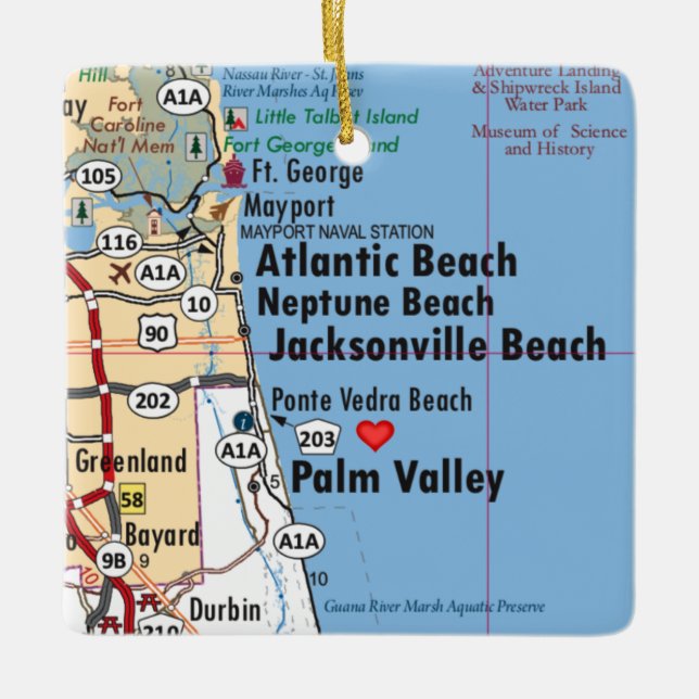 Atlantic Beach Florida Map Ceramic Ornament (Front)