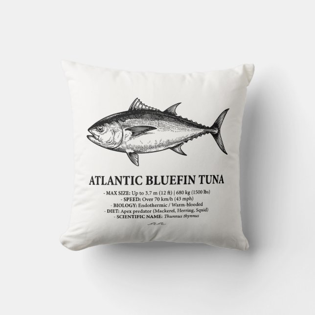 Atlantic Bluefin Tuna Scientific Illustration  Cushion (Front)