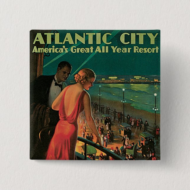 Atlantic City ~ All Year Resort 15 Cm Square Badge (Front)