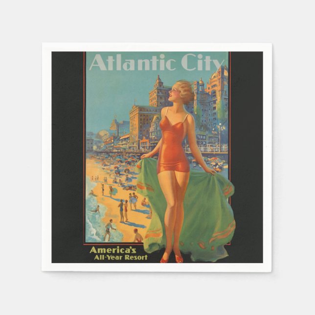 Atlantic City Beach Beauty Vintage Artwork Napkin (Front)
