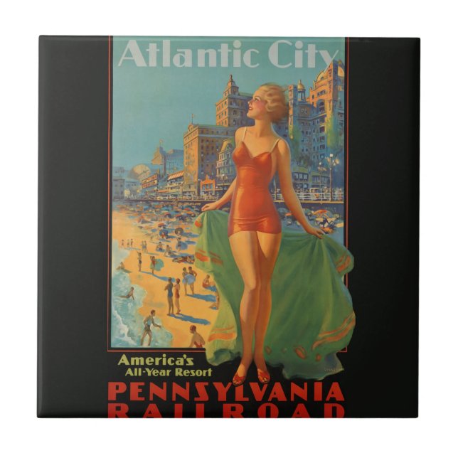 Atlantic City Beach Beauty Vintage Artwork Tile (Front)