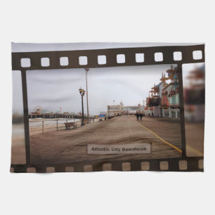 Atlantic City Beach Boardwalk on Film Tea Towel