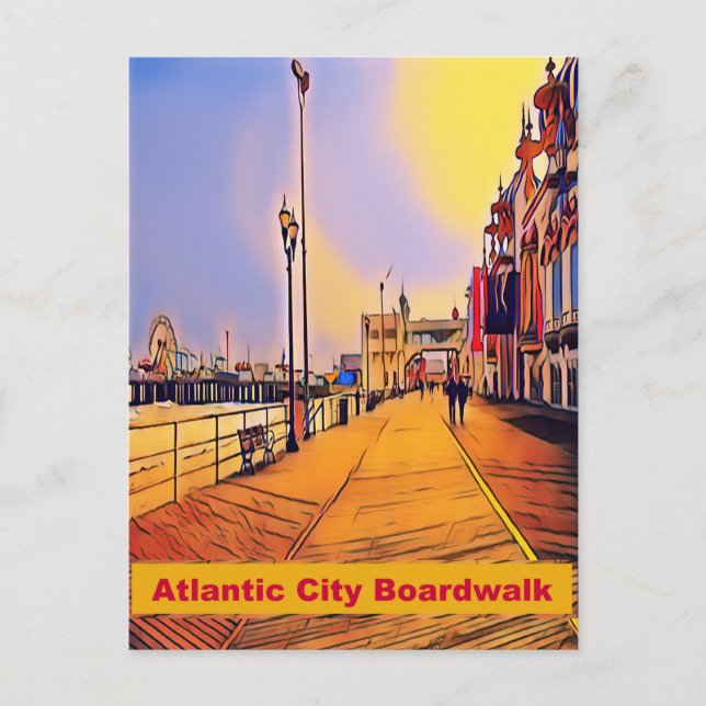 Atlantic City Beach Boardwalk Pop Art Postcard (Front)