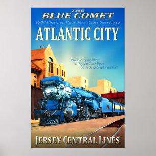 Atlantic City New Jersey Central Railroad Blue Poster