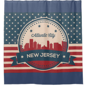 Atlantic City New Jersey Retro Skyline Shower Curtain