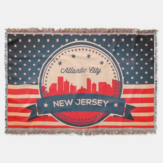 Atlantic City New Jersey Retro Skyline Throw Blanket (Front)