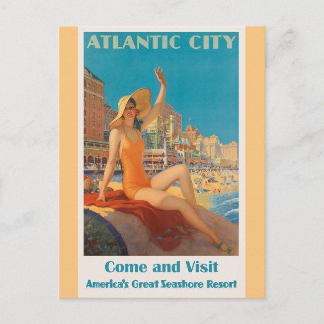 Atlantic City New Jersey Vintage Travel Poster Postcard (Front)