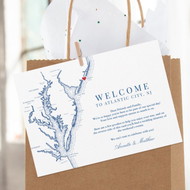 Atlantic City New Jersey Wedding Welcome Itinerary Thank You Card (This Atlantic City NJ welcome letter includes a wedding itinerary schedule of events on the back)