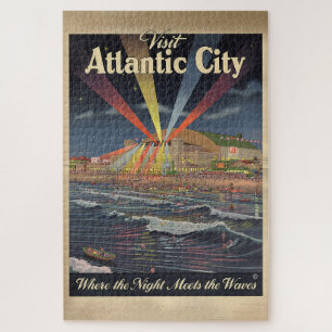 Atlantic City Night Boardwalk Poster Jigsaw Puzzle