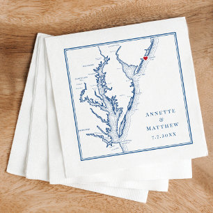 Atlantic City NJ Elegant Navy Blue Map Wedding Napkin