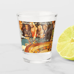 Atlantic City NJ, Gambling, Roulette, Retro Postc Shot Glass