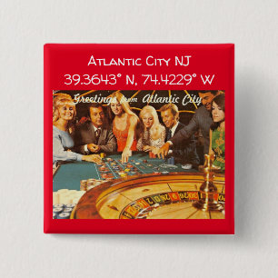Atlantic City NJ Map Coordinates Vintage Style 15 Cm Square Badge