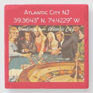Atlantic City NJ Map Coordinates Vintage Style Stone Coaster