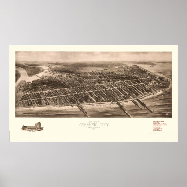 Atlantic City, NJ Panoramic Map - 1909 Poster (Front)
