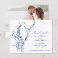 Atlantic City NJ Wedding Elegant Navy Map