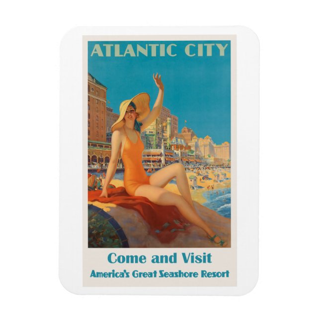 Atlantic City Vintage Travel Poster Magnet (Vertical)