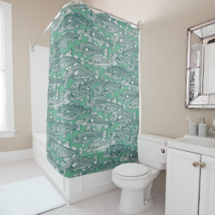 Atlantic cod dark teal peppermint shower curtain