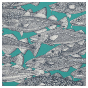 Atlantic cod indigo teal fabric