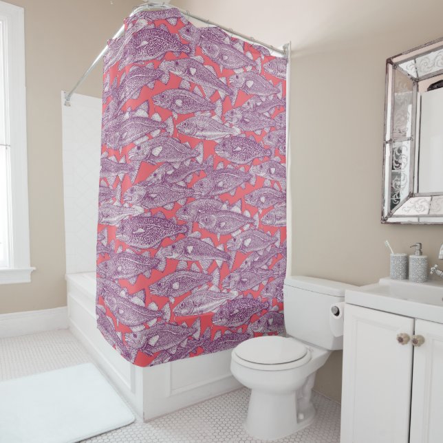Atlantic cod purple rose pink shower curtain (In Situ)