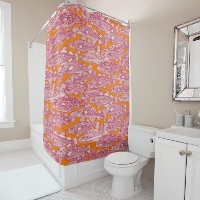Atlantic cod viva magenta satsuma shower curtain (In Situ)