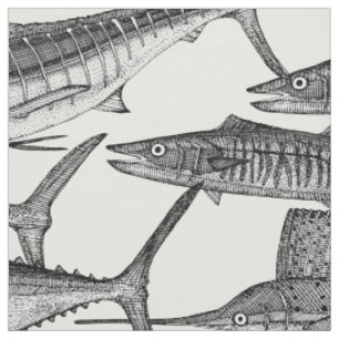 Atlantic fish black white fabric