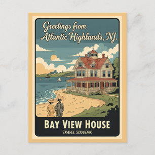 Atlantic Highlands NJ Bay View House Postcard