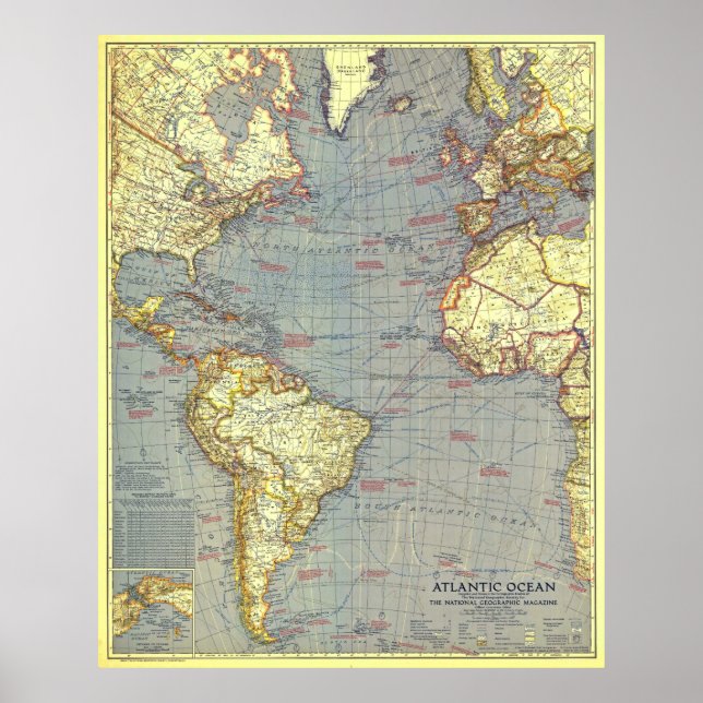 " Atlantic Ocean: 1939 Detailed MAP ... Poster (Front)