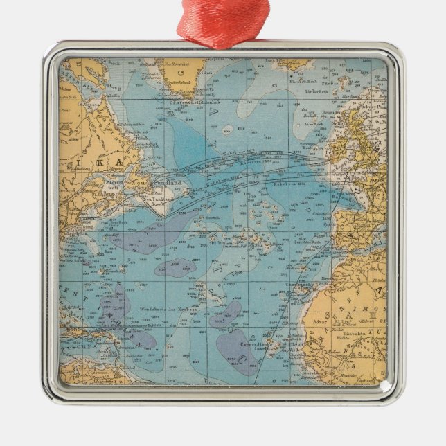 Atlantic Ocean Map Metal Tree Decoration (Front)