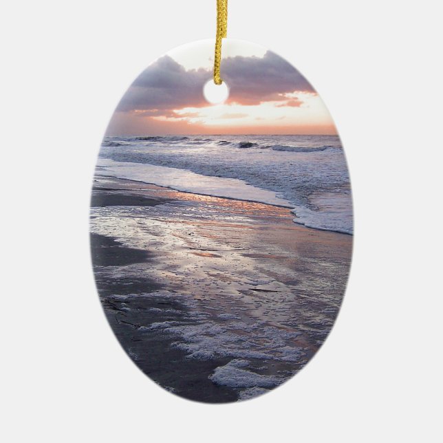 Atlantic Ocean Sunrise Ceramic Tree Decoration (Front)