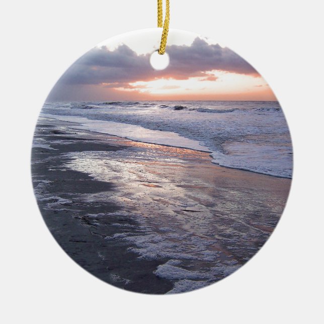 Atlantic Ocean Sunrise Ceramic Tree Decoration (Front)