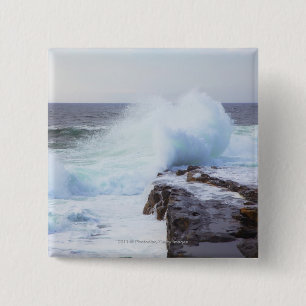 Atlantic Ocean Wave Crashing into Maine's Coast 15 Cm Square Badge