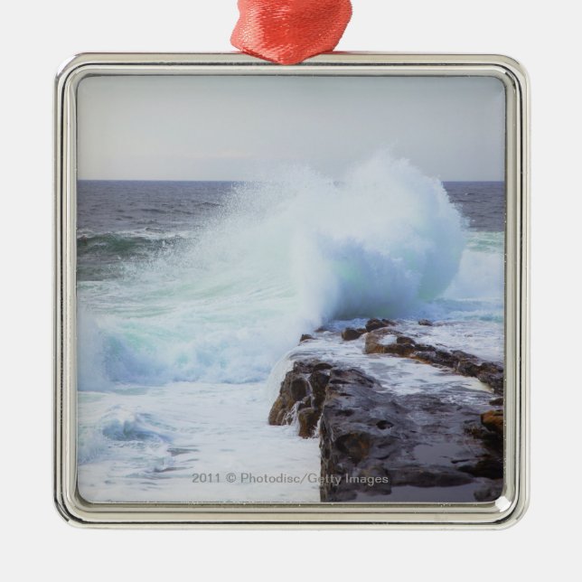 Atlantic Ocean Wave Crashing into Maine's Coast Metal Tree Decoration (Front)
