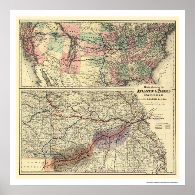 Atlantic & Pacific Railroad Map 1873 Poster (Front)