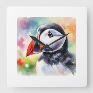 Atlantic Puffin 010824AREF118 - Watercolor Square Wall Clock