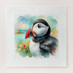 Atlantic Puffin 040924AREF127 - Watercolor Jigsaw Puzzle