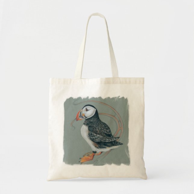 Atlantic Puffin Bird Art Drawing Tote Bag (Front)