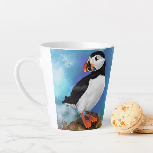 Atlantic Puffin Bird Latte Mug - Painting (In Situ)