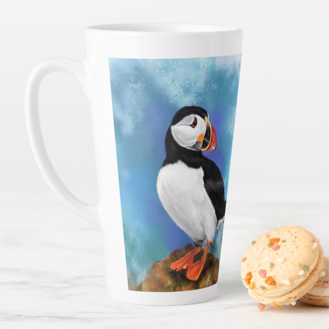 Atlantic Puffin Bird Latte Mug - Painting (In Situ)
