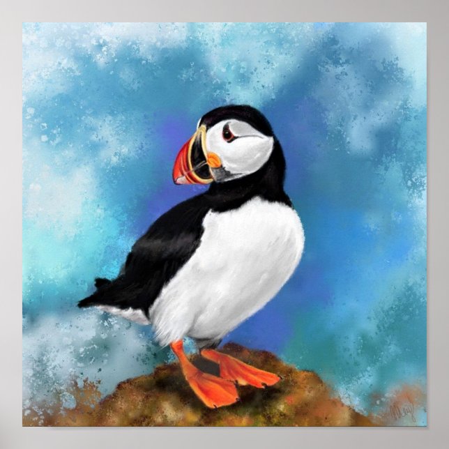  Atlantic Puffin Bird Poster Painting (Front)