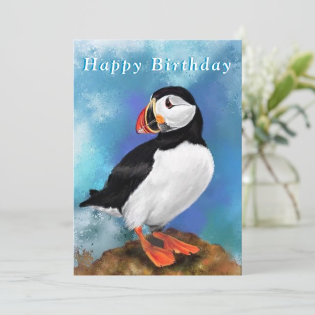 Atlantic Puffin Birthday Card (Standing Front)