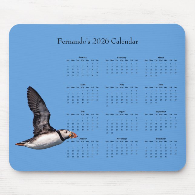 Atlantic Puffin: Customize 2026 Calendar Mouse Pad (Front)