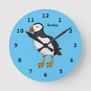 Atlantic puffin illustration  round clock