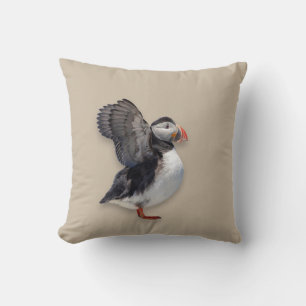 Atlantic Puffin Throw Pillow   Coastal Maine Wild