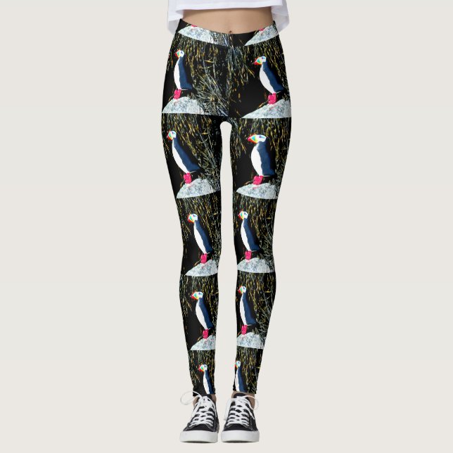 atlantic puffins black white leggings (Front)