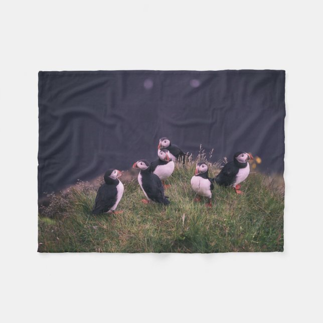 Atlantic Puffins Fleece Blanket (Front (Horizontal))