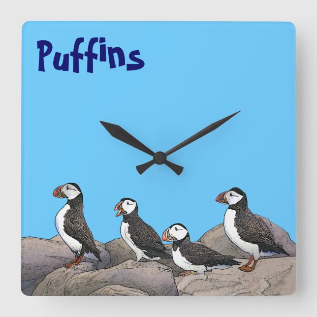 Atlantic Puffins Square Wall Clock (Front)